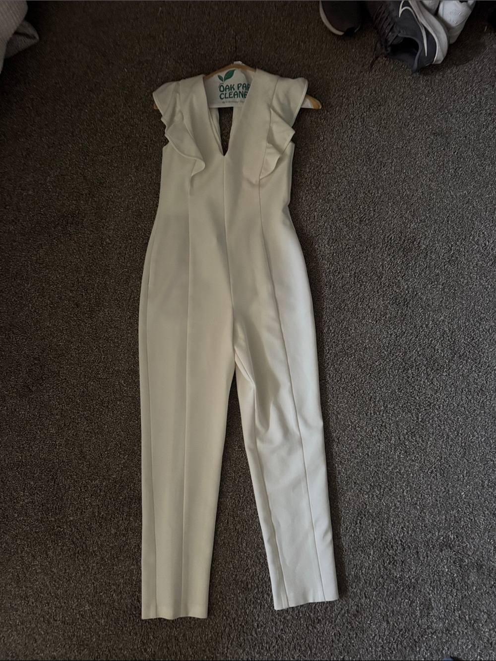 Black Halo Cream Ruffle-Shoulder Sleeveless Jumpsuit in